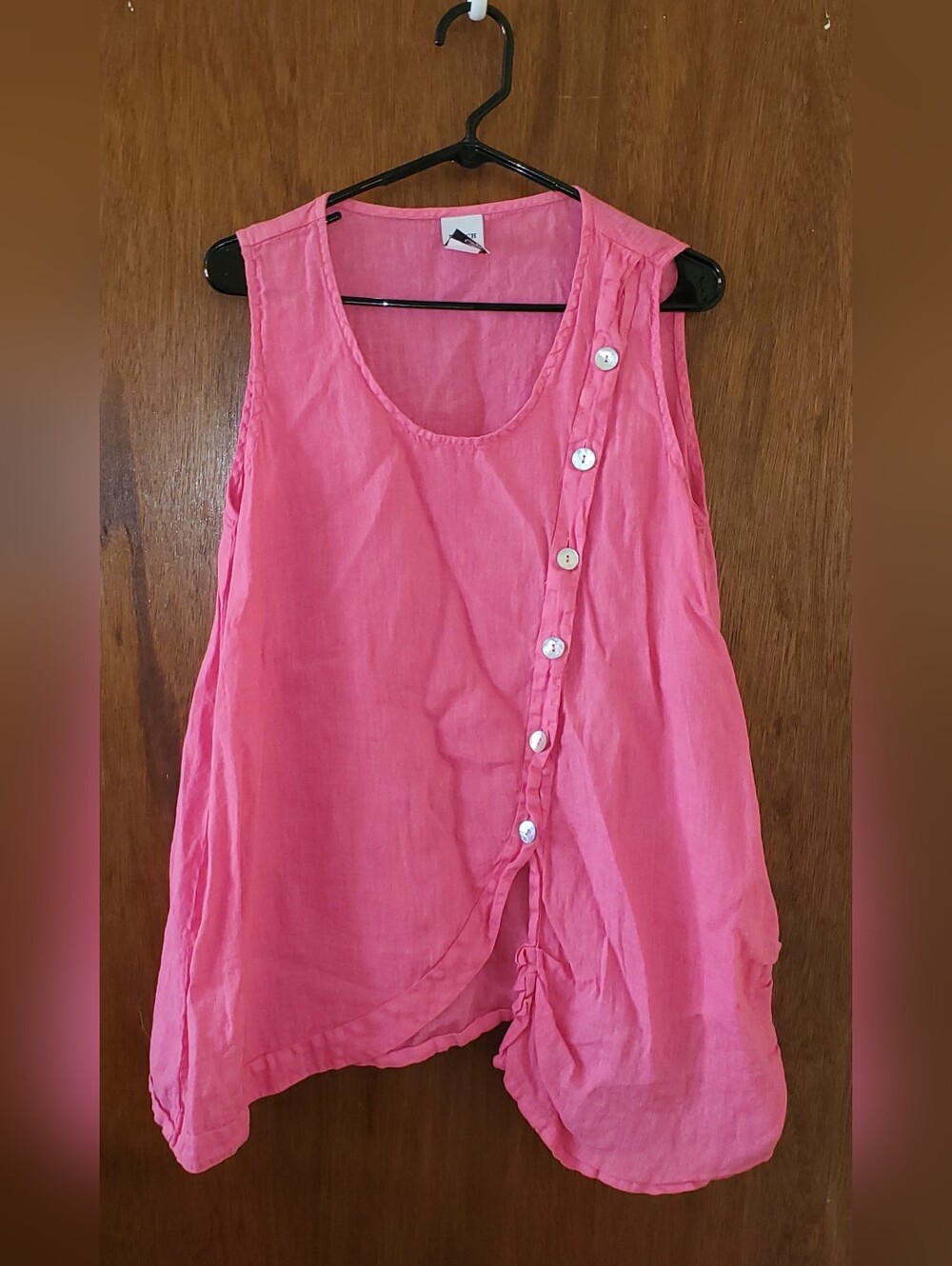 Match Point Sleeveless Linen Pink Button-Accent Top Sz Small